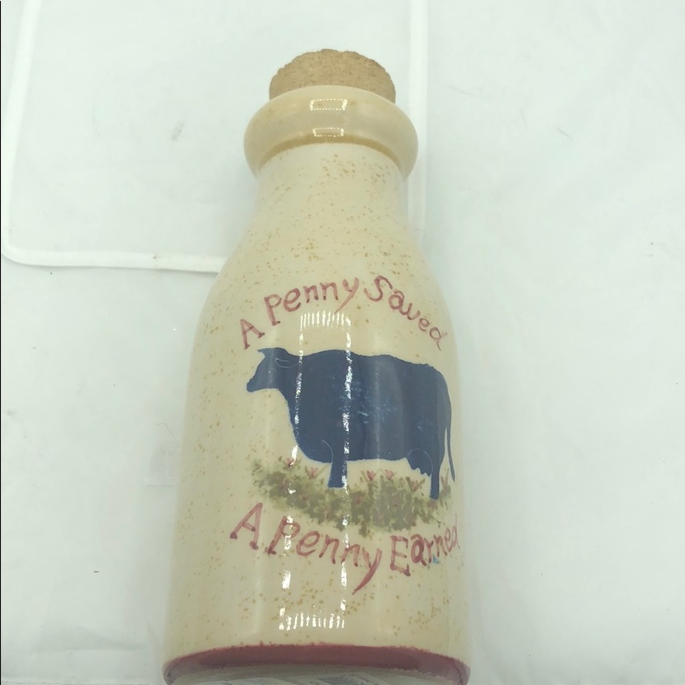 Blue Sky Stoneware Milk Jug Cow Bank